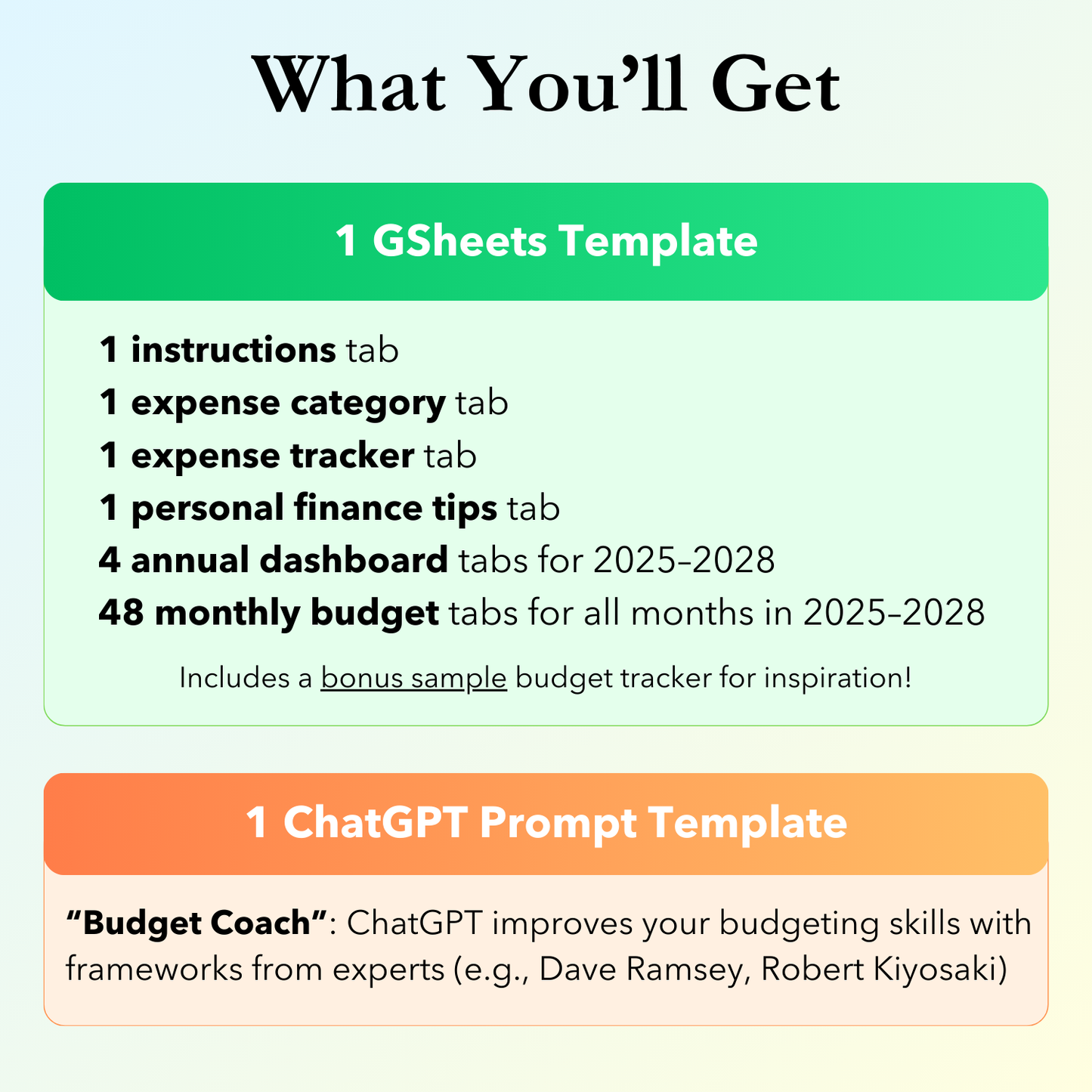 What you'll get in the Budget Tracker Google Sheets template