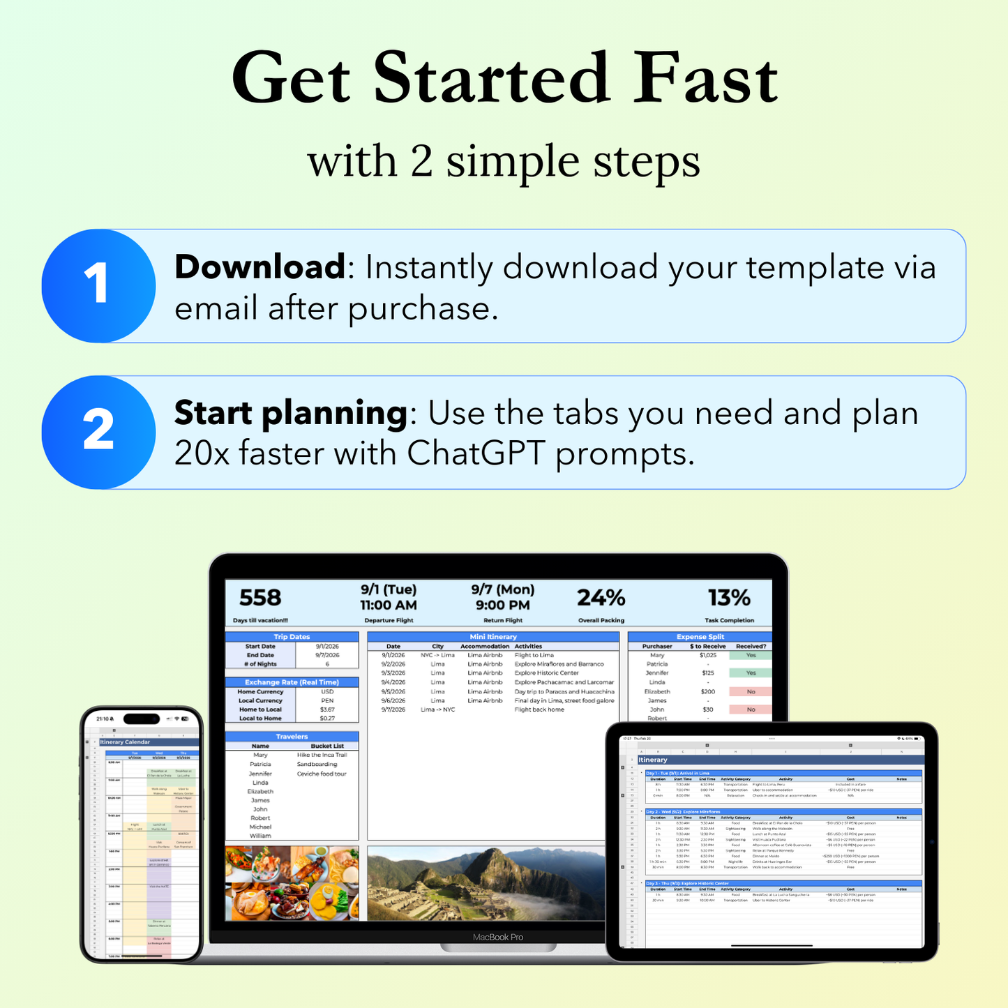 Simple steps to get started fast with the Friends Travel Planner Google Sheets template