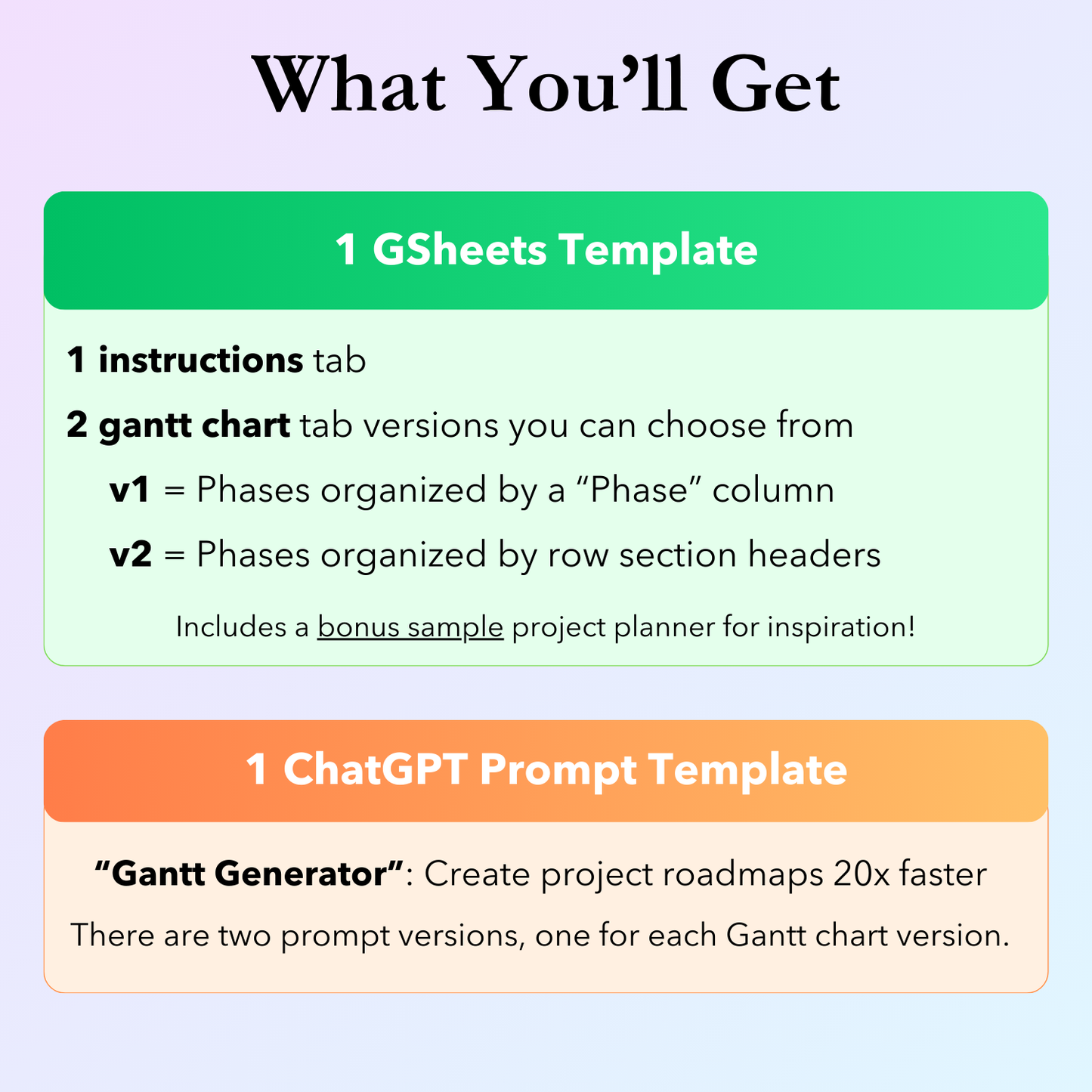 What you'll get in the Gantt Chart Project Planner Google Sheets template