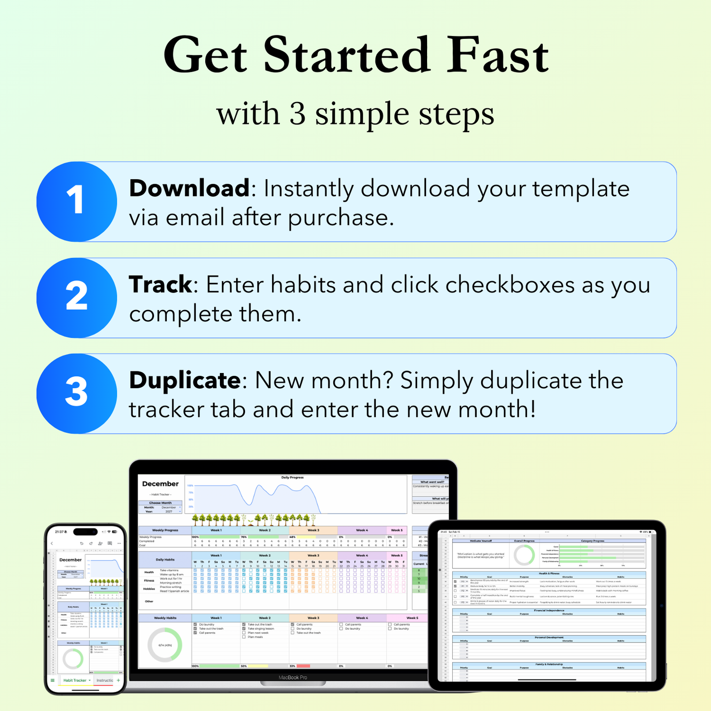 Simple steps to get started fast with the Habit Tracker Google Sheets template