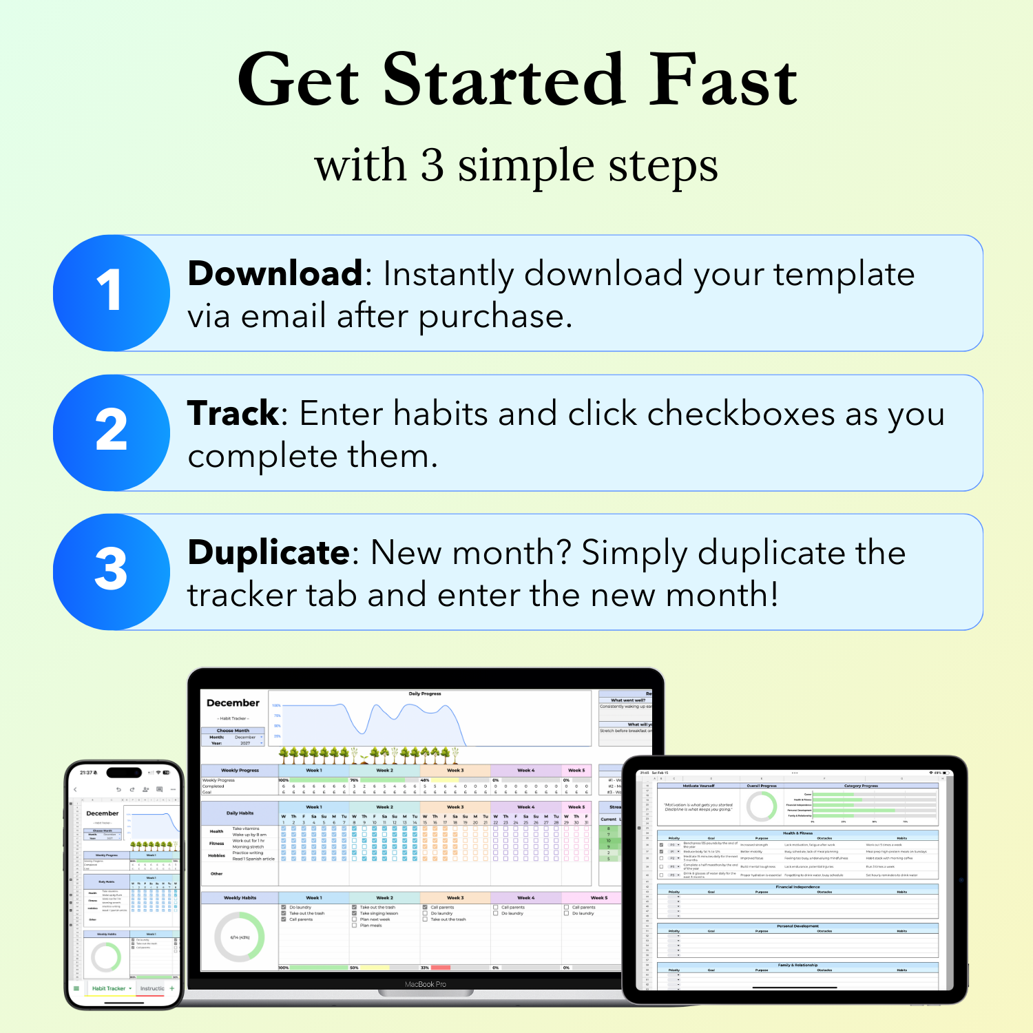 Simple steps to get started fast with the Habit Tracker Google Sheets template