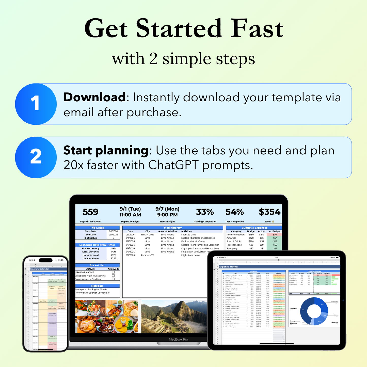 Simple steps to get started fast with the Solo Travel Planner Google Sheets template