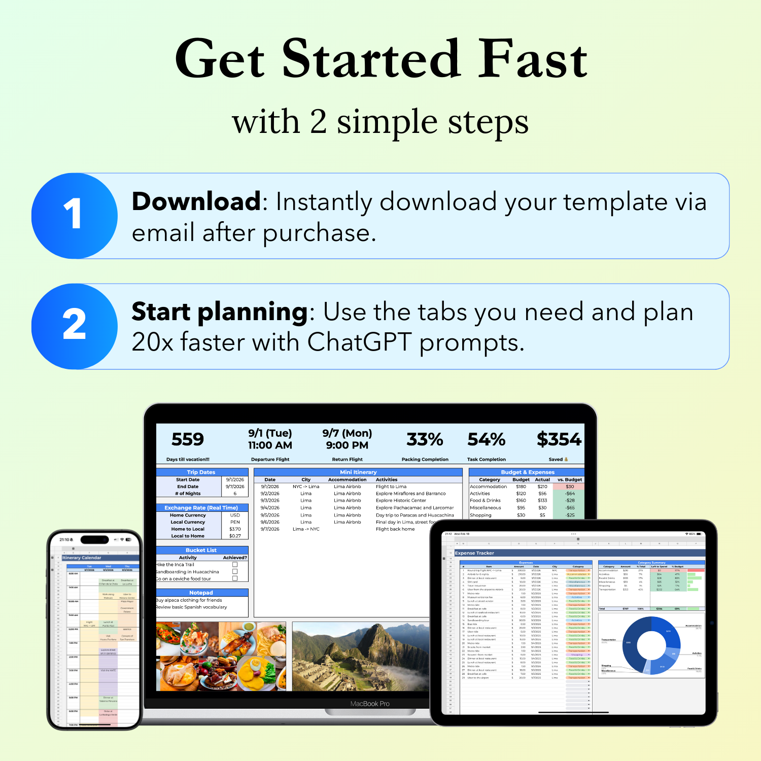 Simple steps to get started fast with the Solo Travel Planner Google Sheets template