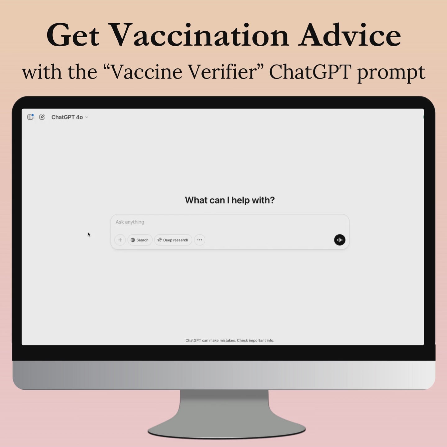 Demo video of the "Vaccine Verifier" ChatGPT prompt, which helps you spot missed vaccines and stay up to date with the latest vaccination guidelines