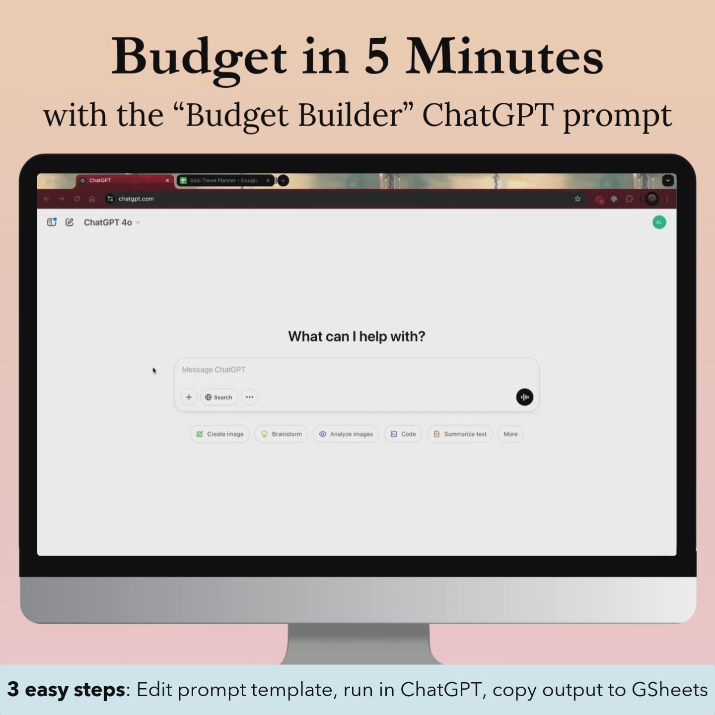 Demo video of the "Budget Builder" ChatGPT prompt, which helps solo travelers plan trip budgets fast in 5 minutes