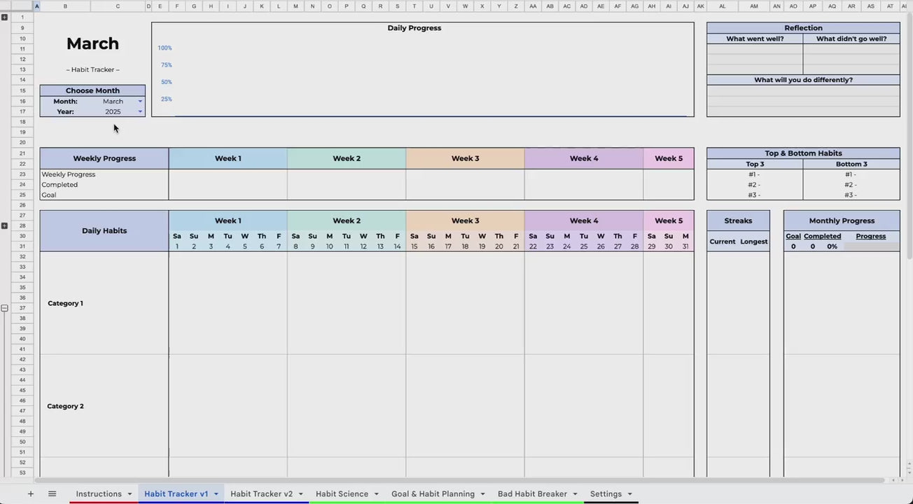 Demo video of the Habit Tracker Google Sheets template