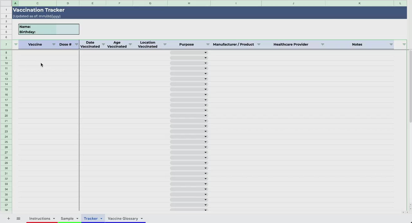 Demo video of the Vaccination Tracker Google Sheets template